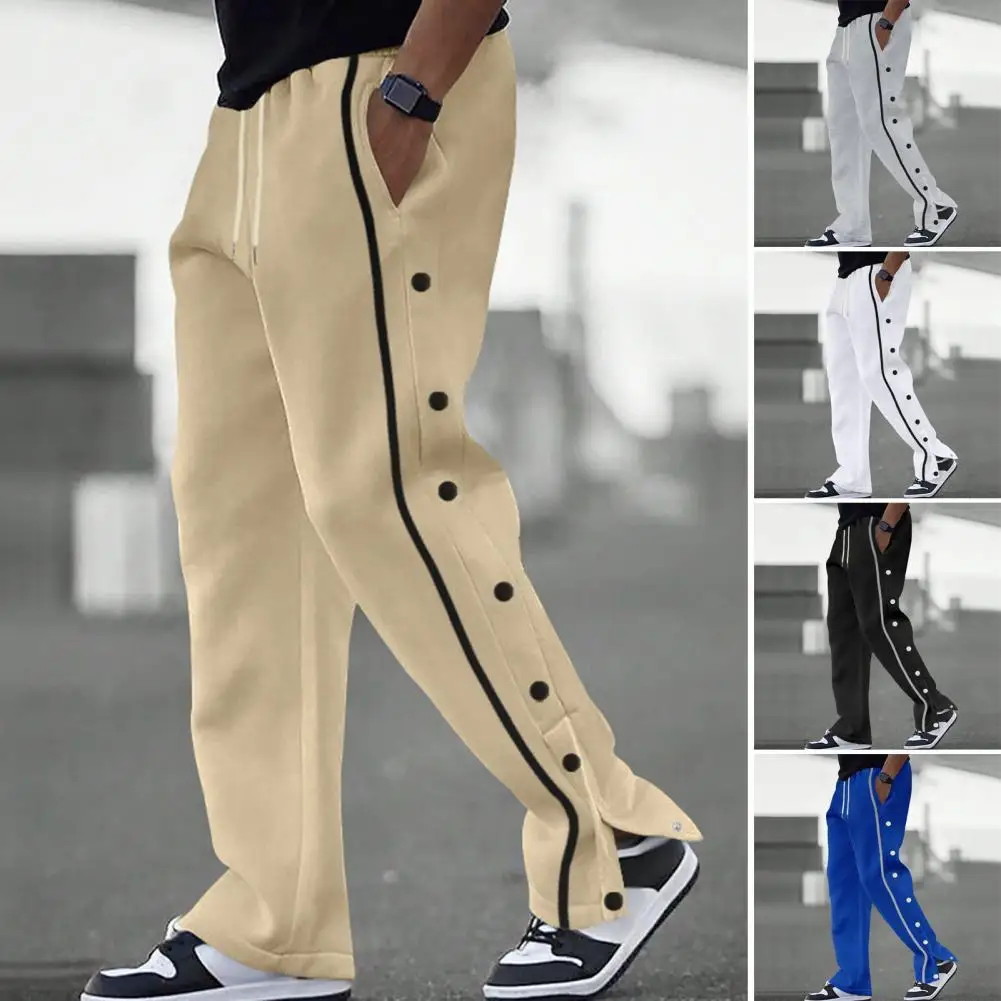 Pantaloni Casual da uomo tasca laterale allentata corda elasticizzata bottone laterale in vita più pantaloni sportivi da spiaggia per allenamento in palestra di colore solido