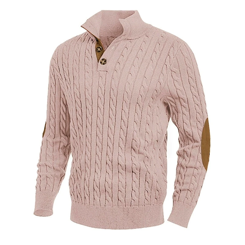 

Autumn and winter knitted sweater with slim fit buttons, high neck suede patchwork sweater, muscle men's clothing