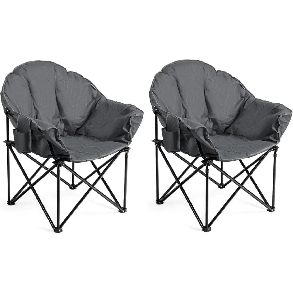 Oversized Cushioned Moon Saucer Camping Chair with Cup Holder and Carry Bag, Ideal for Outdoor, Beach, and Picnic (Grey)