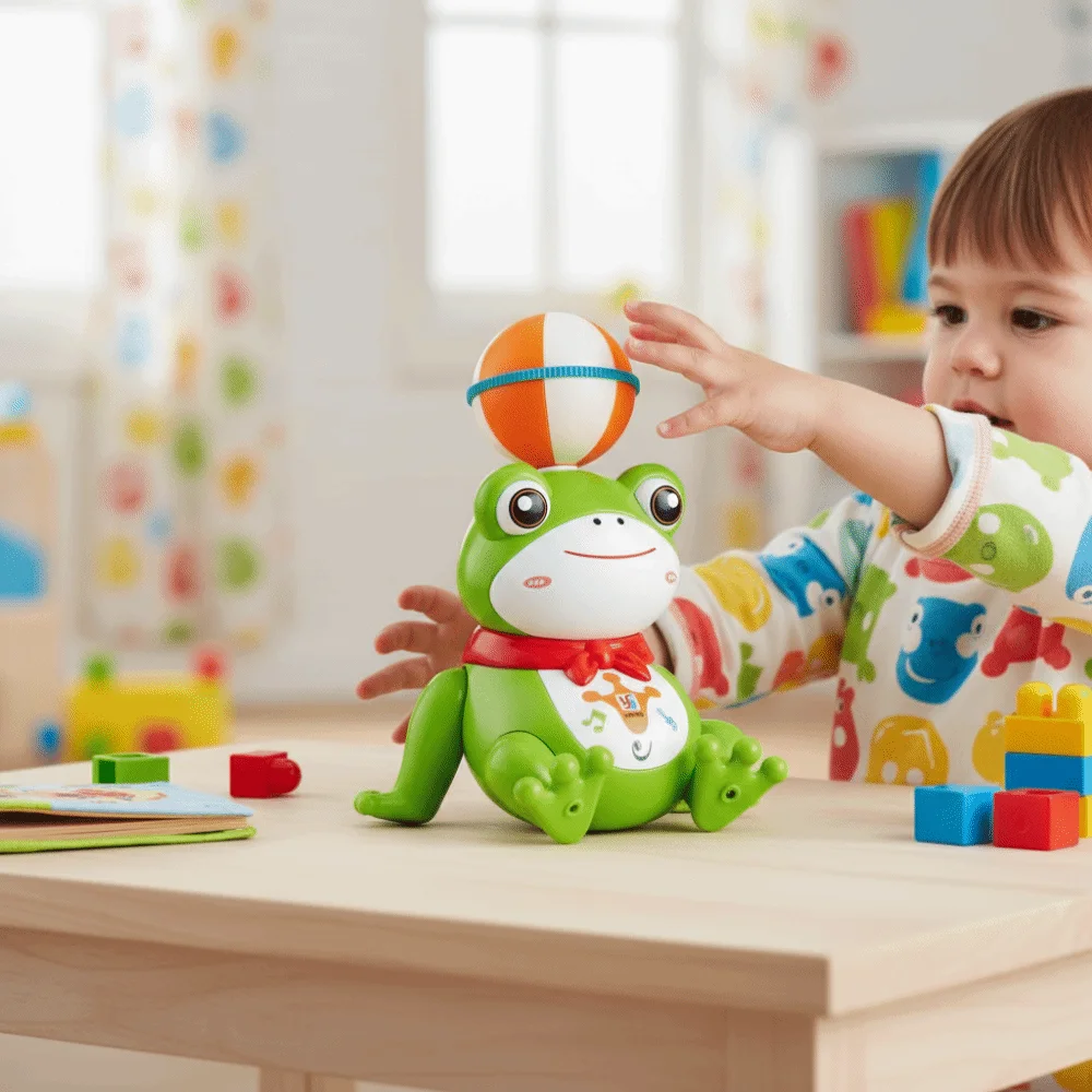 Grenouille dansante électrique LED en plastique avec lumières, boule rotative, Collection de grenouilles, Simulation de grenouille électrique, cadeau d'anniversaire