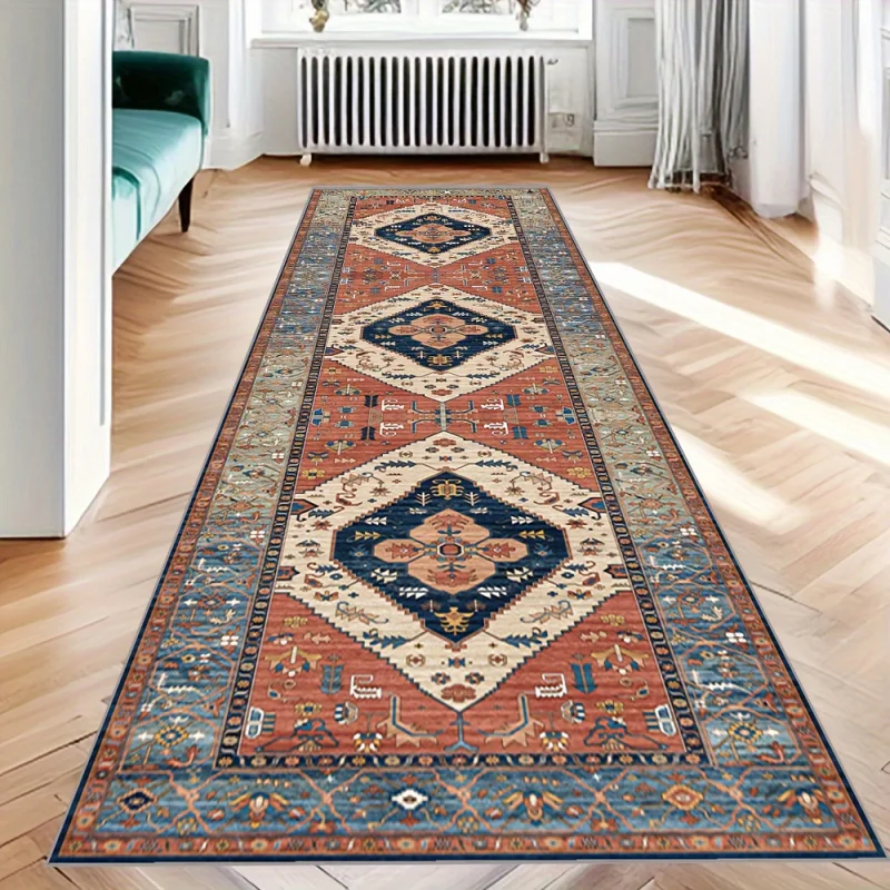 VIKAMA Crystal Velvet Soft And Non-Slip Vintage Boho Persian Carpet Laundry Room Hallway Kitchen Living Room Bedroom Mat