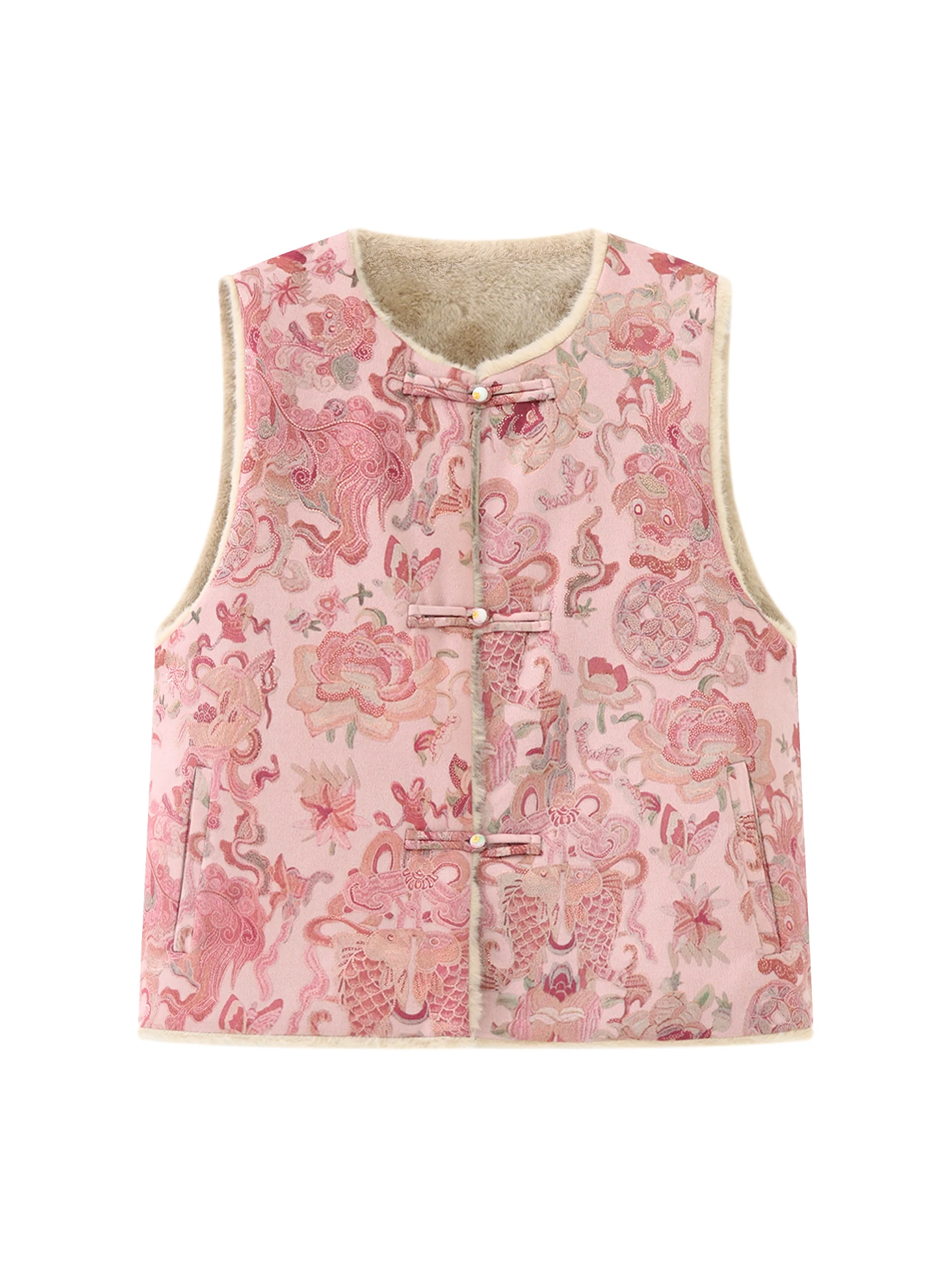 Etam Pink Chinese Sle Double-Sided Wearable Thiened Women's Vest Winter New Arrival Young Faion Fce-Lined Outerwear