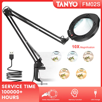 10X Magnifying Glass with Light and Clamp, 5 Color Modes Stepless Dimmable LED Lighted Magnifier Hands Free Magnifying Desk Lamp