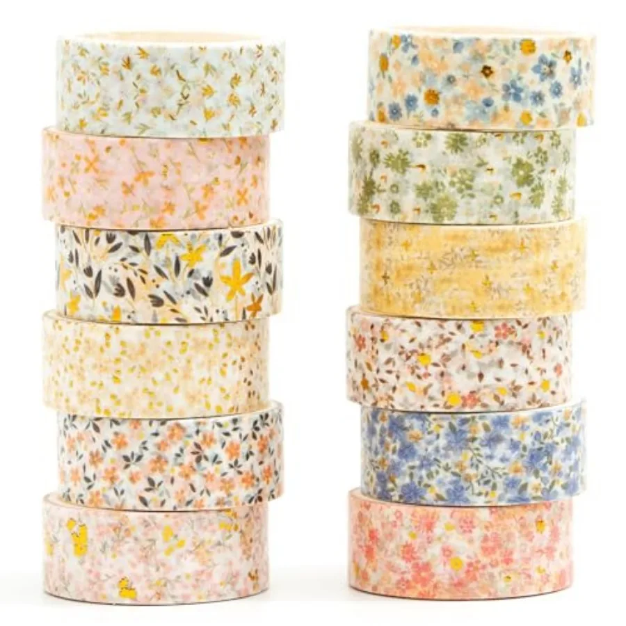 12 Rolls Charming Washi Tape Set Gold Silver Foil Detailing Arts Adhesive Tapes Basic Patterns Decorative Masking Tape Sets for