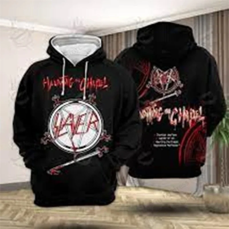 Felpa con Cappuccio Slayer, Stampa 3D della Band Rock Slayer, Felpa Oversize alla Moda per Uomo e Donna, Abbigliamento con Motivo Teschio