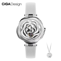 CIGA Design Automatic Watches for Women Denmark Rose Skeleton Mechanical / Japan Quartz Wristwatch Lady Elegant Wrist Timepiece