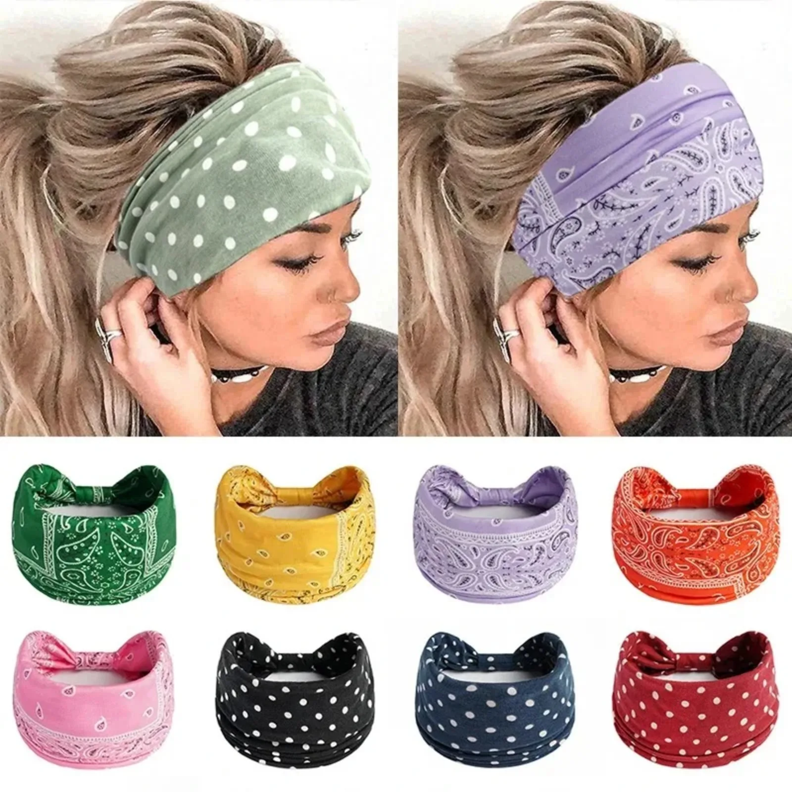 Bohemian Style Elastic Hair Bands Yoga Headband Women Headwear Print Vintage Cross Unisex Scrunchies Hair Accessories