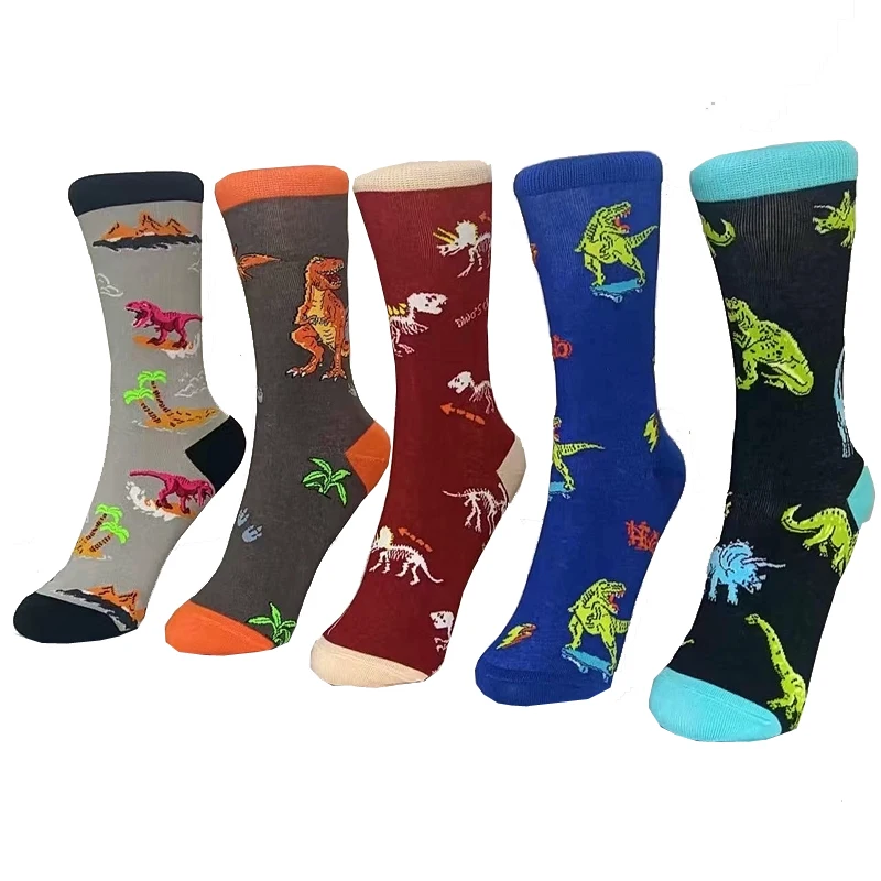 Fashion Men\'s Socks Autumn Winter  Colorful Cartoon Chinese Ancient Dinosaur Creative Socks High Quality Selling Funny Cool Sock