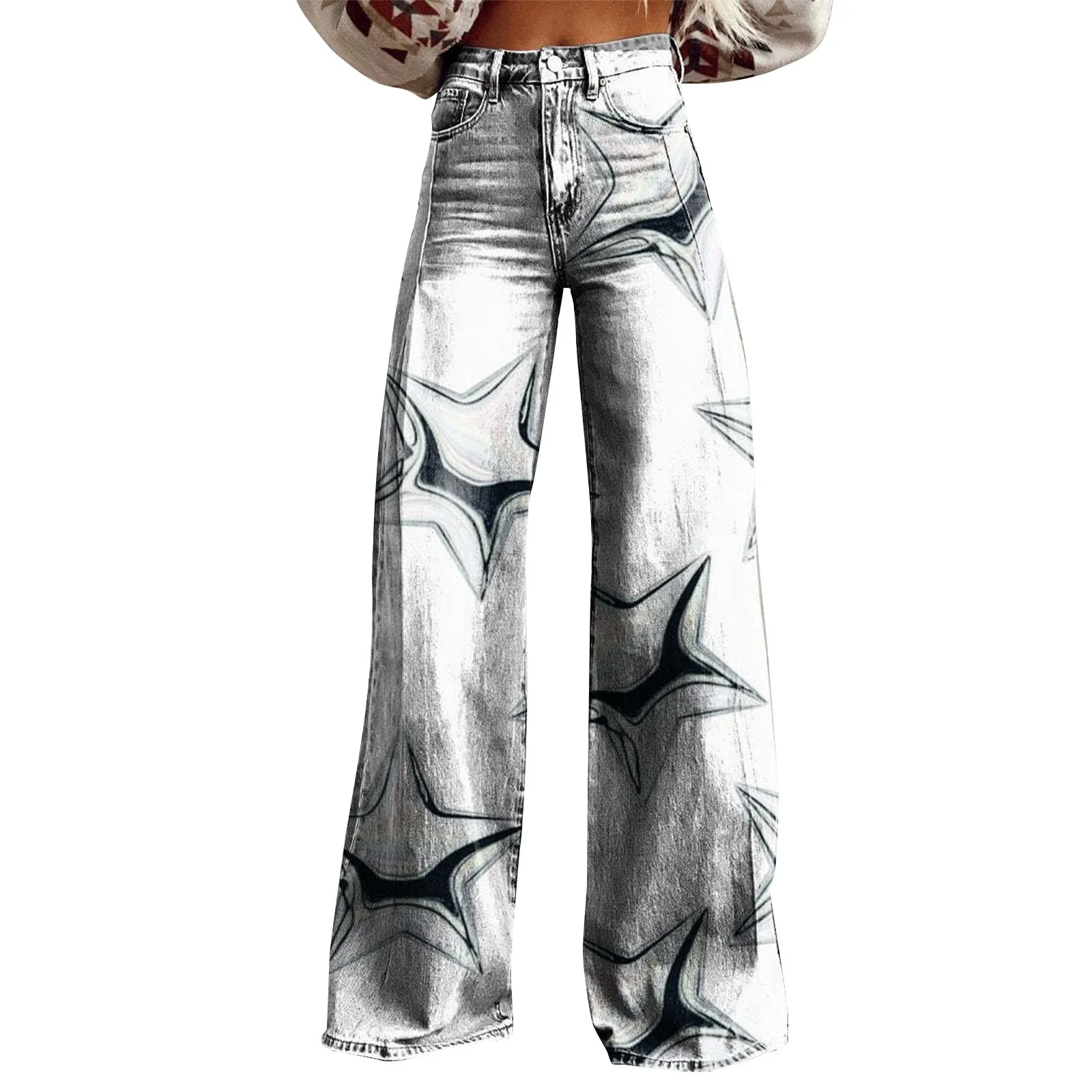 Vintage Printed Women Pants Autumn Trousers Casual Wide Leg Pants Vintage Boho High Waist Flare Pants Long Pantalones
