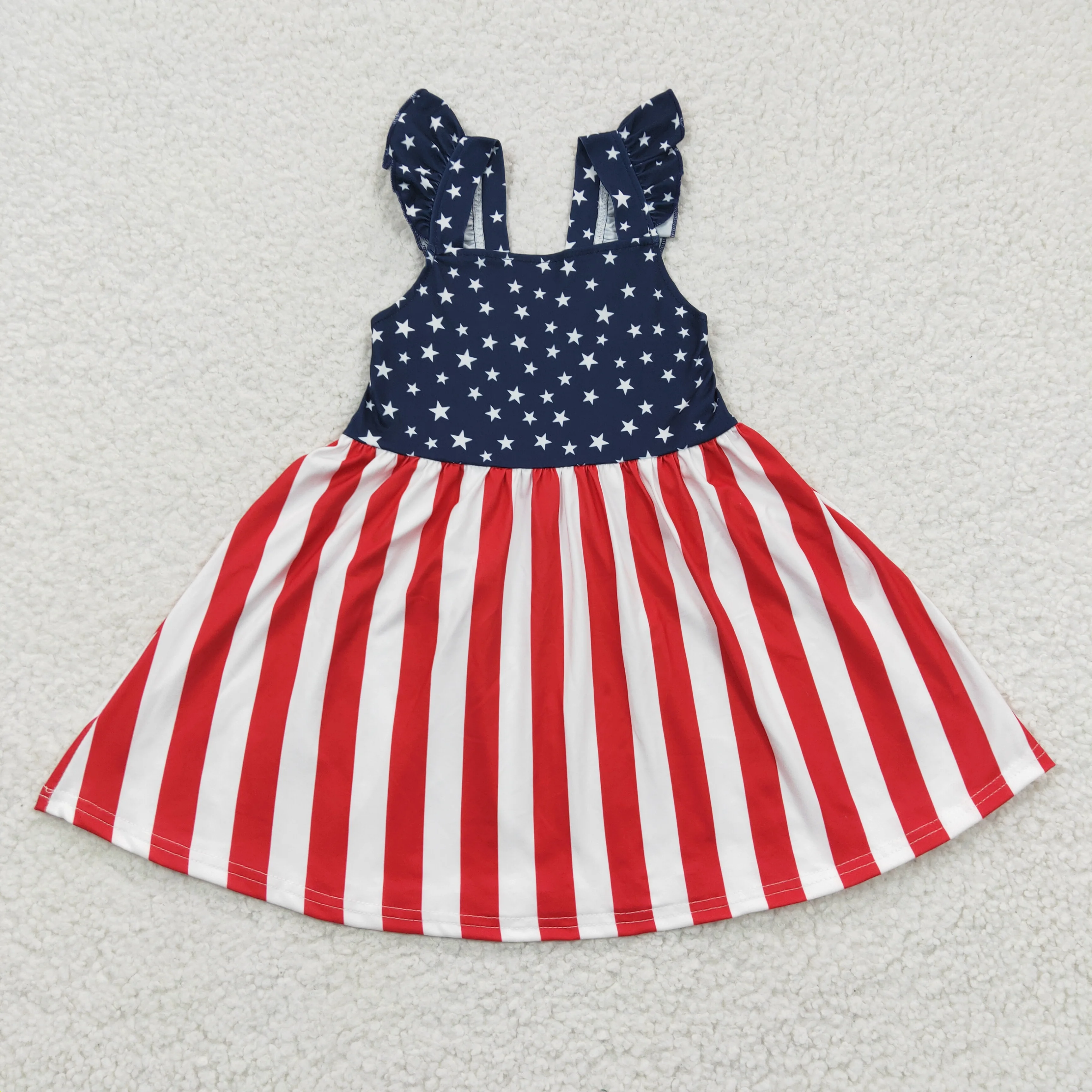 

GSD0289 Kids Independence Day Clothes Sleeveless Milk Silk Fashion Baby Girl Summer Dress