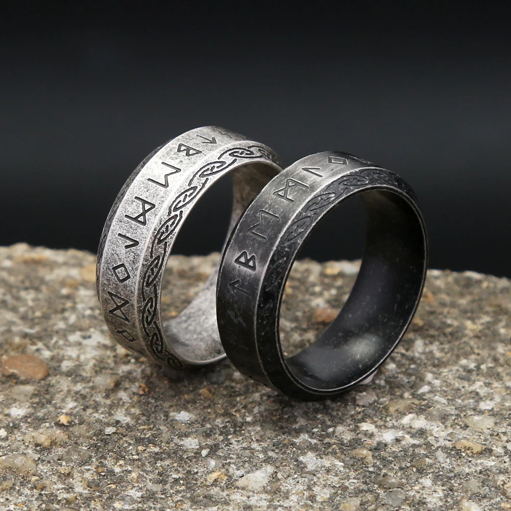 خمر نورس أودين الفايكنج رون الدائري الشرير بسيط الفولاذ المقاوم للصدأ فايكنغ رسالة خواتم للرجال النساء تميمة المجوهرات هدية بالجملة