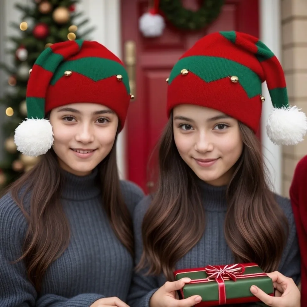 All-match Merry Christmas Hat Christmas Knitted Hat Green Red Warm Santa Beanie Hat Korean Style Crochet Woolen Hat Kids