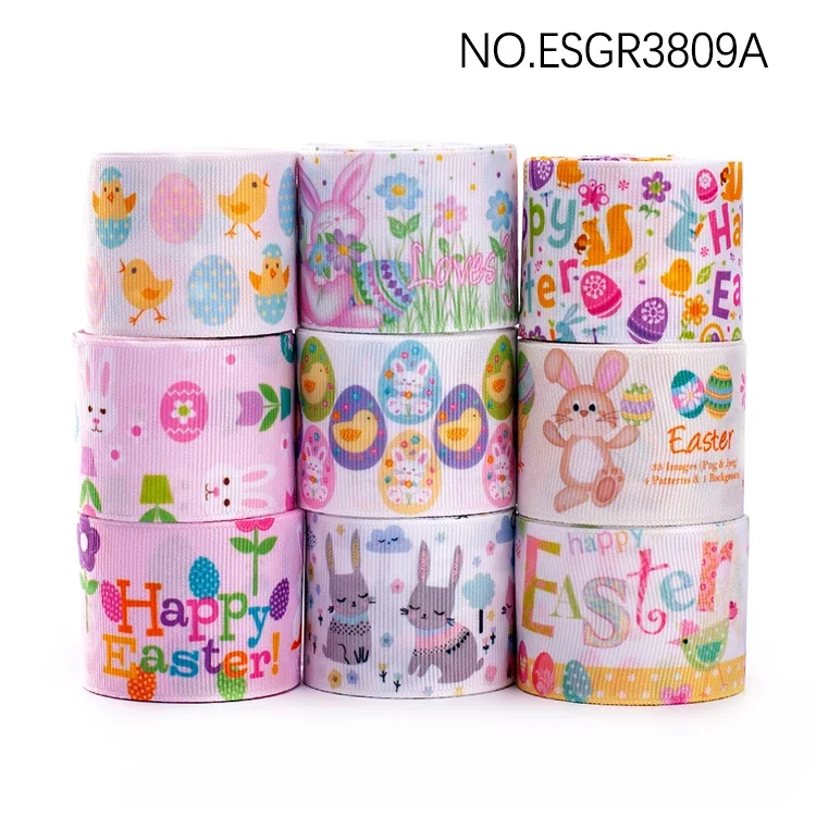 Fixed Set Mixed 9 Styles 38mm Easter Day Lovely Pattern Grosgrain Ribbon, Each 1yard