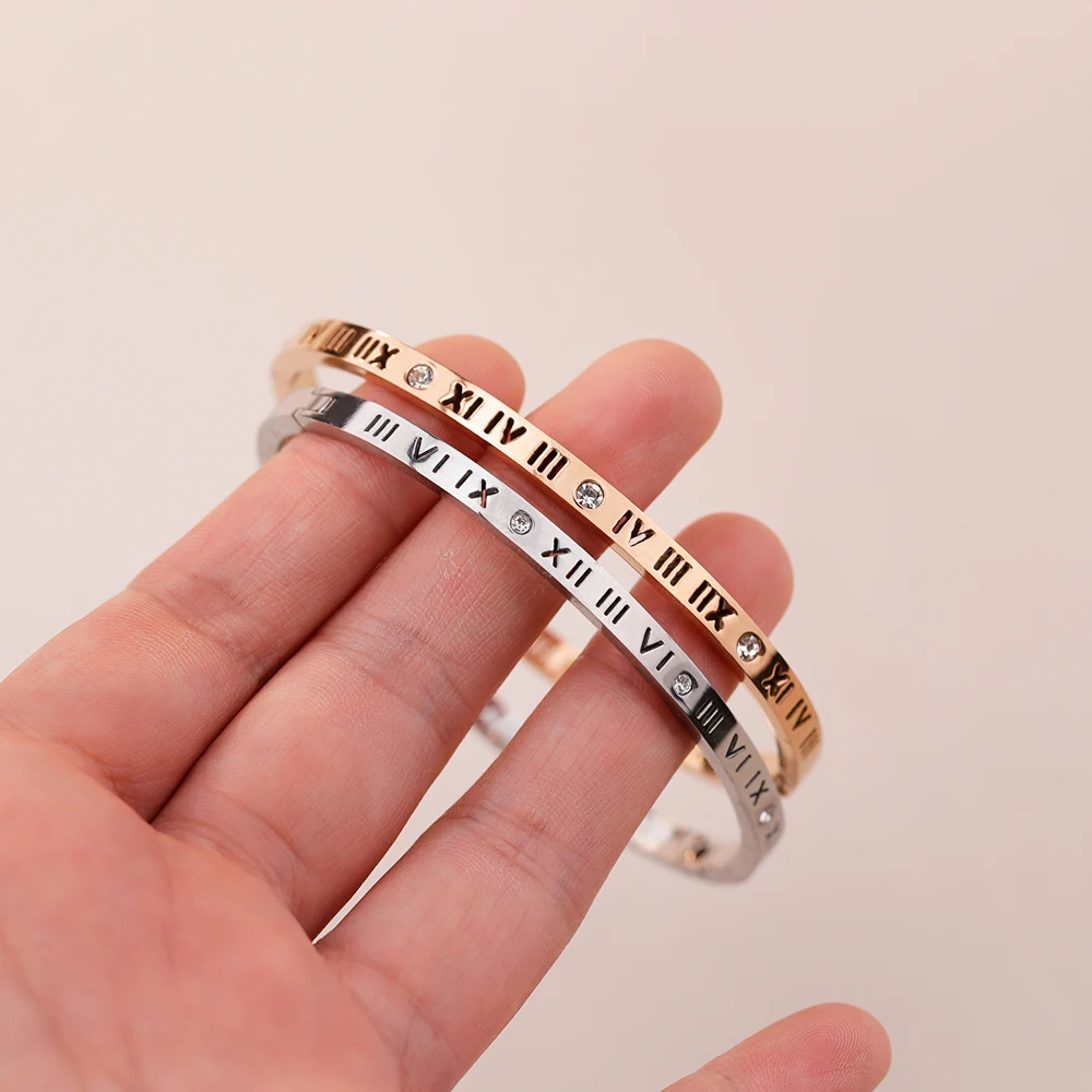 Classical Cutout Roman Numerals Women Bracelet Stainless Steel Women Bracelet