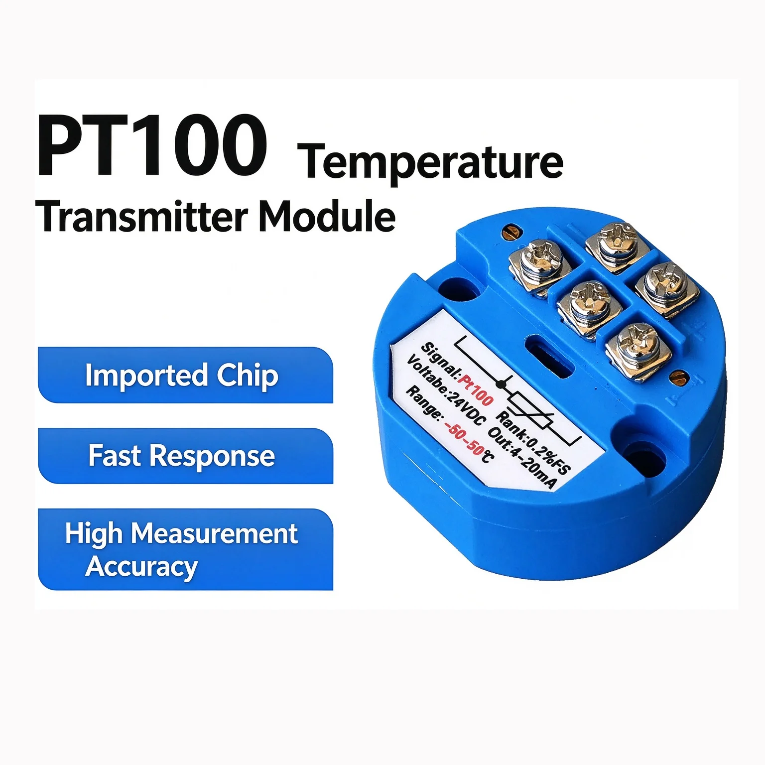 1Pcs PT100 Temperature Transmitter Sensor Module Thermal Resistance 4-20mA Range -50 to 600 Celsius for Industrial Use