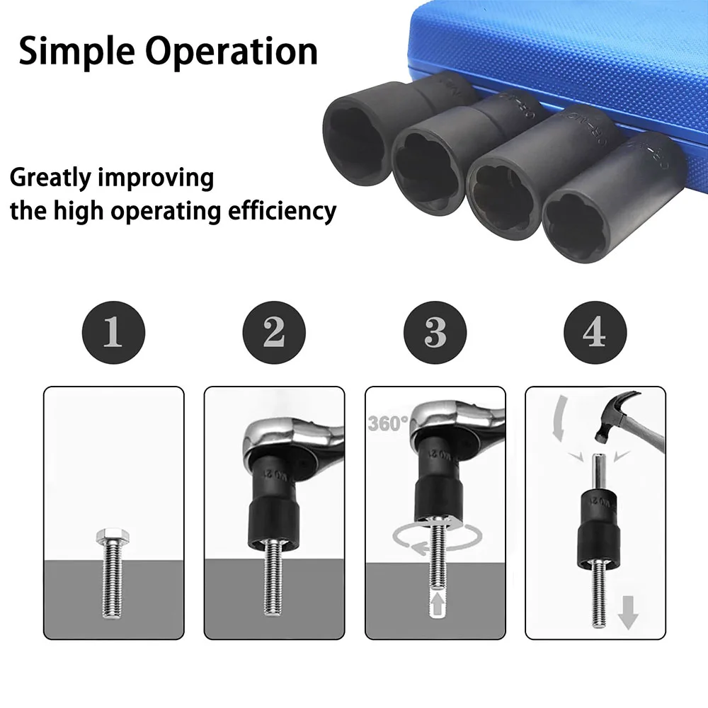 5Pcs Twist Socket Set 17mm 19mm 21mm 22mm Damaged Rounded Worn Lug Nut and Lock Remover Set 1/2