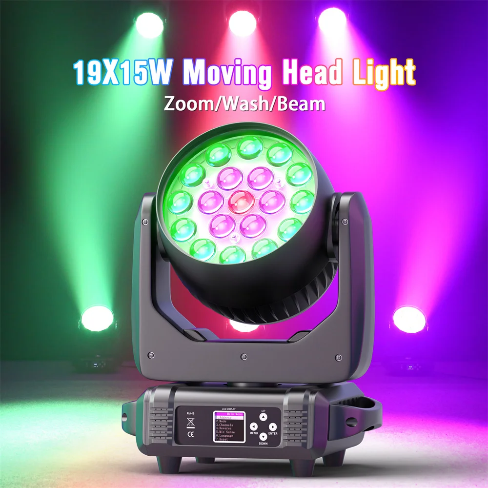 Yiflamefly 19 PCS Focusing 19PCS*15W 4-in-1 LED DMX512 Moving Head Light for  DJ Karaoke Dance Hall Disco Bar  Ballroom Wedding