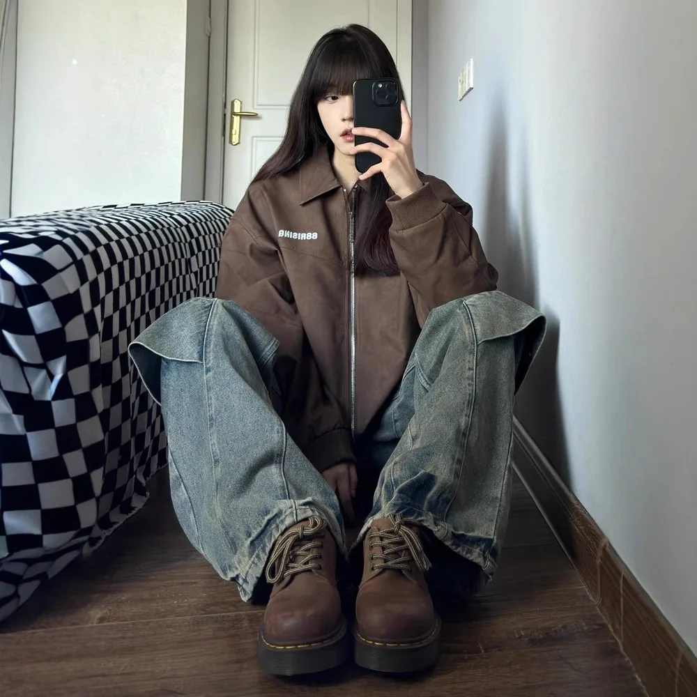 Unsiex Jeans 2025 Herfst Retro Gewassen Panelen Cargo Denim Broek Man Vrouwen High Street Wijde Pijpen Rechte Pijpen Vloer Slim Fit Jeans