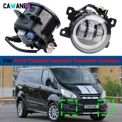 2 X Car Angel Eye LED Lens Fog Light Daylight 30W Adjustable Front Fog Lamp DRL 8000LM For Ford Transit Connect Tourneo Custom