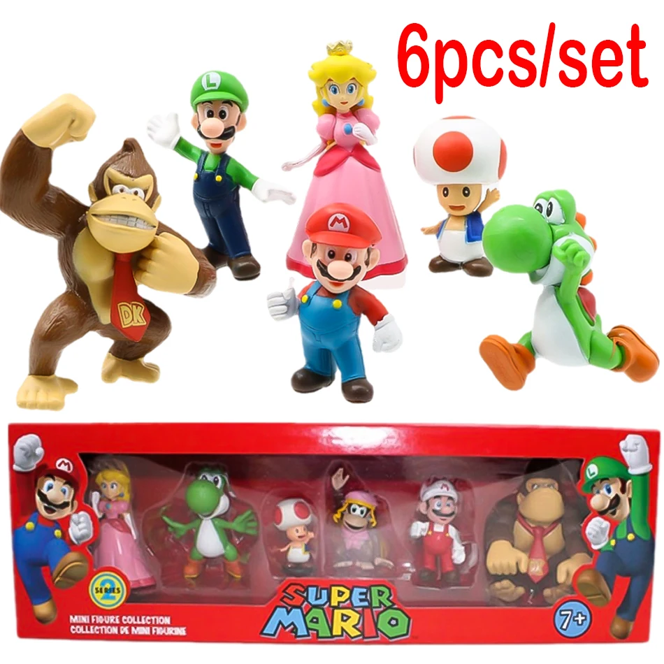 

6/12pcs Super Mario Bros PVC Action Figure Toys Dolls Model Set Luigi Yoshi Donkey Kong MushroomFor Birthday Gifts ornament