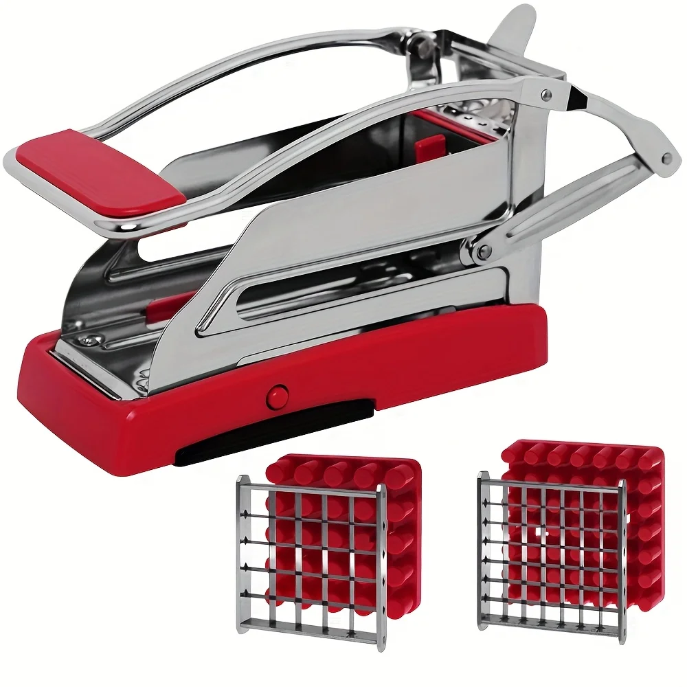 Stainless Steel Fry Cutter, 2-blade Potato Slicer, No-Slip Suction Base French Fry Cutter, Perfect for Potatoes, French Fries, C