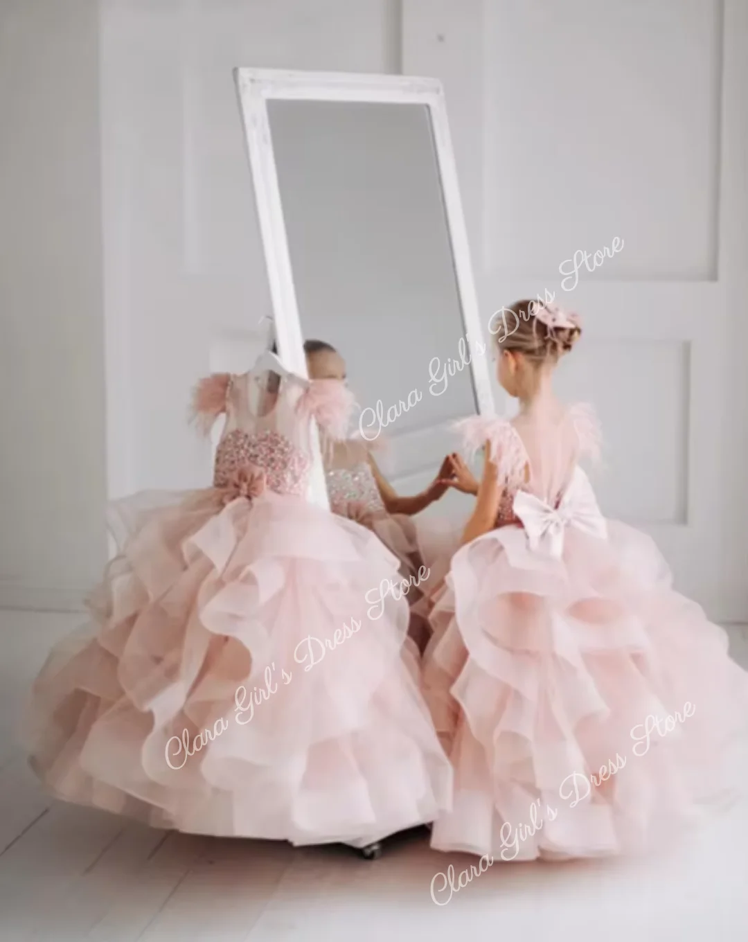 فستان الأميرة المطرز على شكل زهرة للفتيات فستان فاخر مطوي للفتيات أول مناولة لحفلات أعياد الميلاد قابل للتخصيص #5