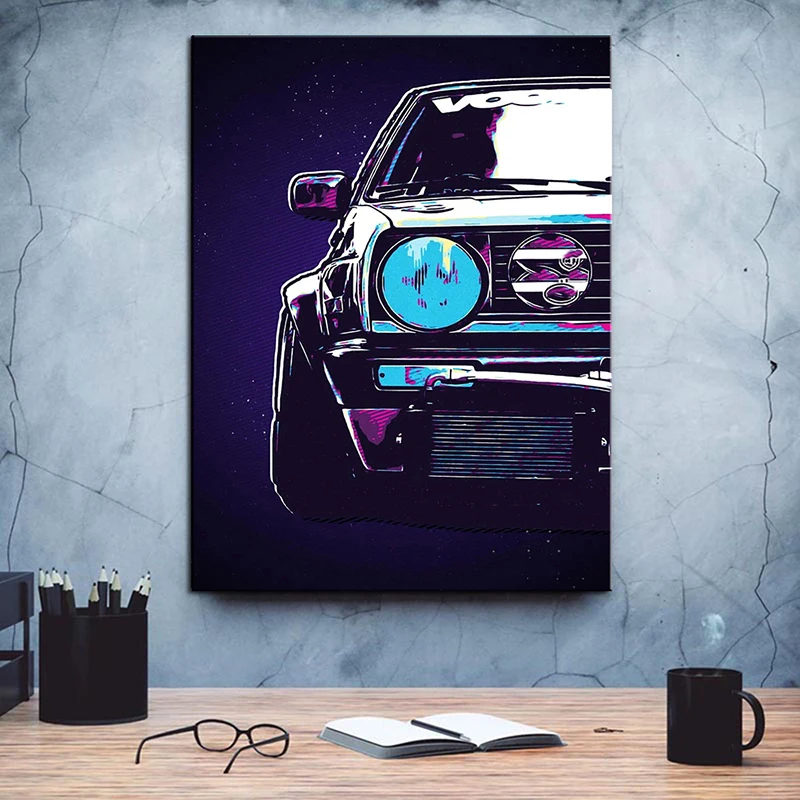 Farbenfrohe Rennwagen-Graffiti Leinwandbilder Wandkunst Poster und Drucke Leinwand-Wandbilder für Wohnzimmer Heimdekoration