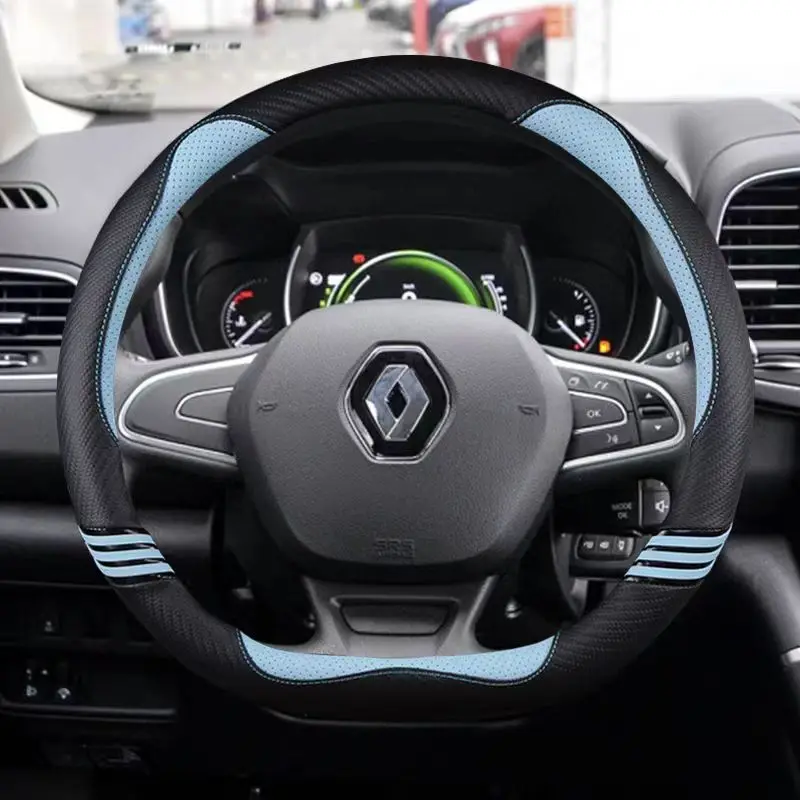 Carbon Fiber Leather Car Steering Wheel Cover For Captur Duster Megane 2/3 Clio Logan Laguna 2 Kadjar Scenic 2 Auto Accessories