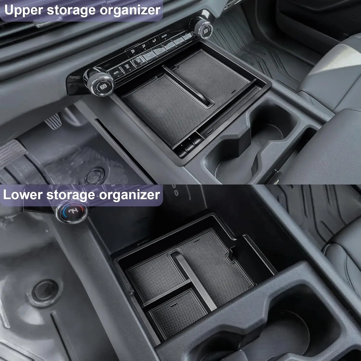 

TACOBRO Center Console Organizer Tray for 2024 2025 Chevy Silverado EV WT Armrest Storage Secondary Double Layers Accessories