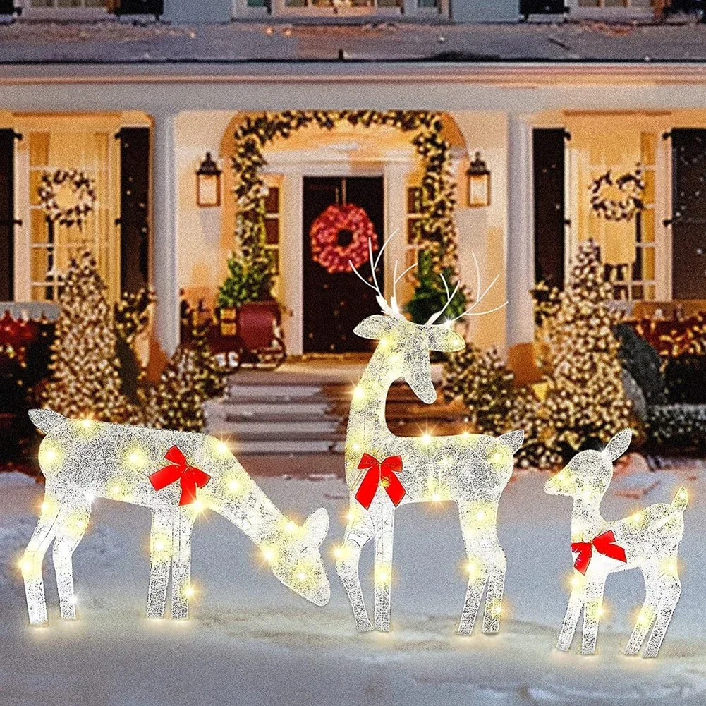 2025 Iron Art Elk Deer Christmas Garden Decoration With LED Light Glowing Glitter Reindeer Xmas Home Outdoor Yard Ornament Decor