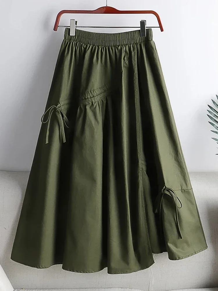 

New Autumn All Match Solid Drawstring Designer Women Skirts Irregular Swing Slim Midi Umbrella Pleated Skirts Saias Longas P260