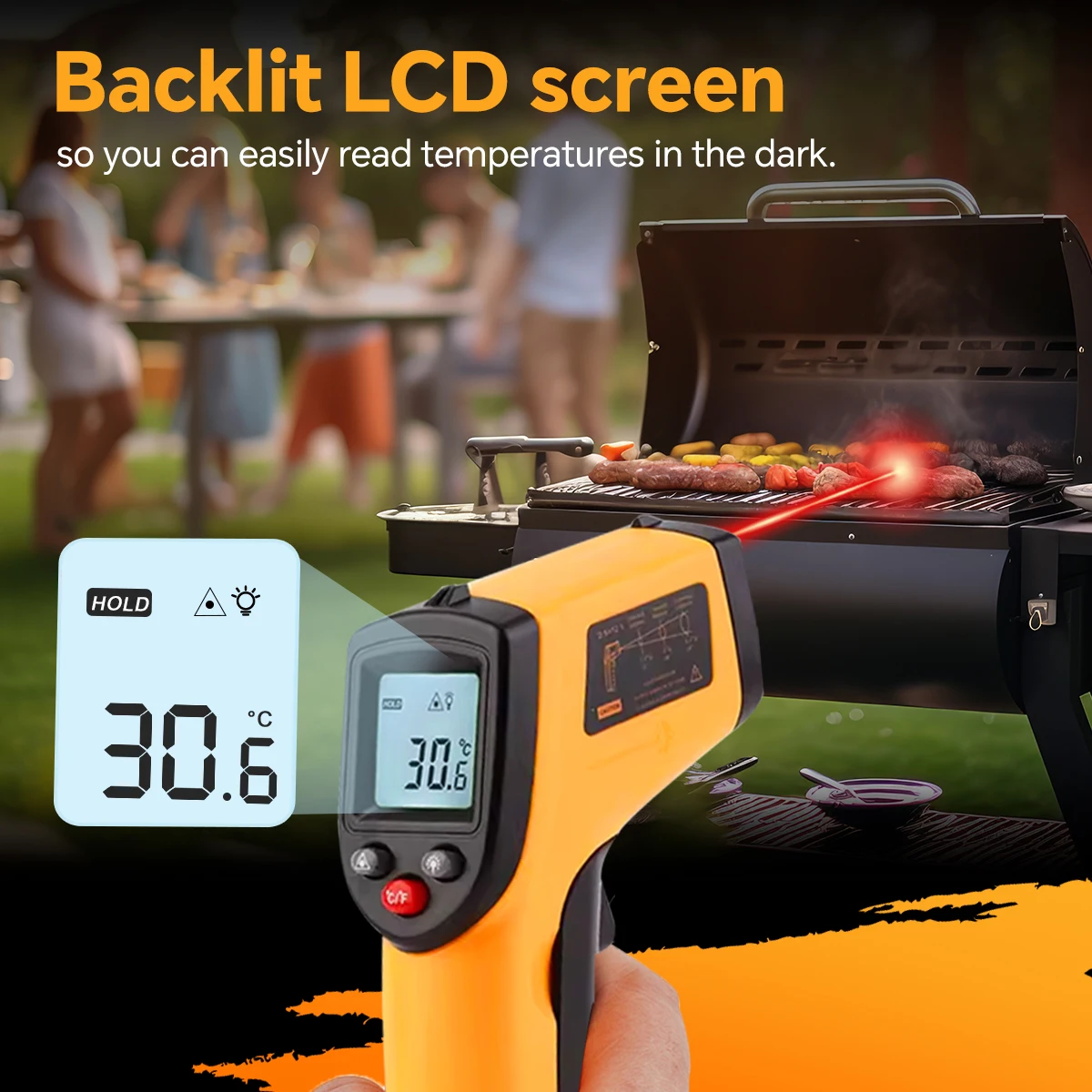 Infrarot-Thermometer-Pistole -50 bis 400 ° C, Digitales Laser-Temperaturmessgerät zum Kochen, Grillen und zur Prüfung von Grillplattenoberflächen – Detail 7