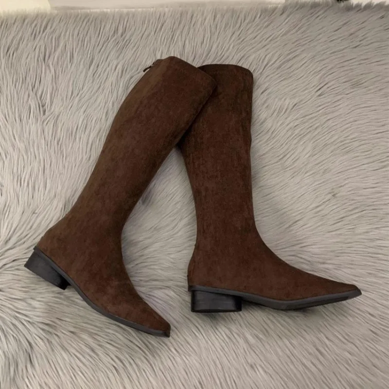 

Mid Heels Women Long Boots Designer Elegant 2025 Winter Shoes Fashion Chunky Suede Dress Pumps New Trends Knee Boots De Mujer