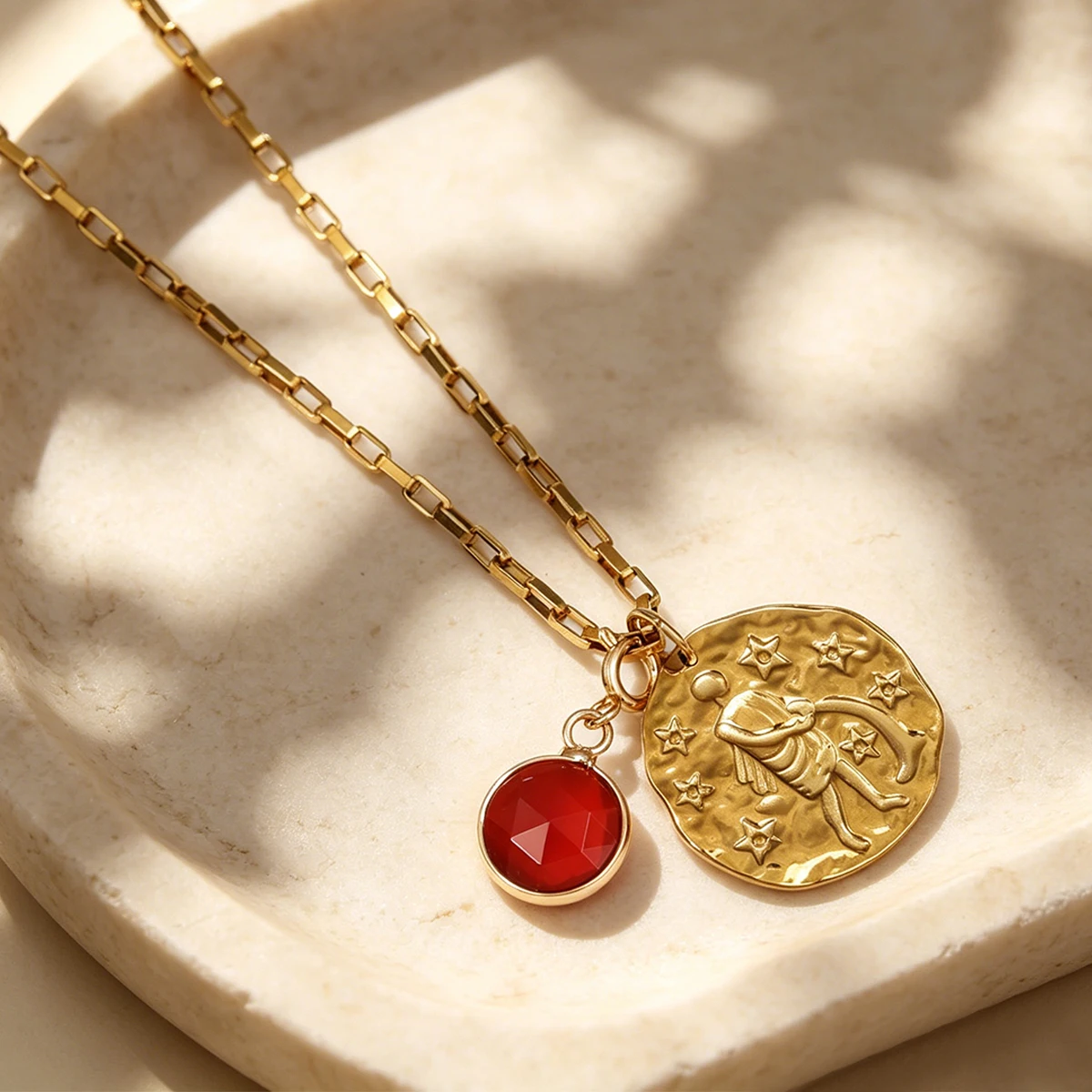 12 Zodiac Stainless Steel Women's Necklace Birthstone Zodiac Round Pendant Necklace Sweater Chain Amulet Color Christmas Gift view 5