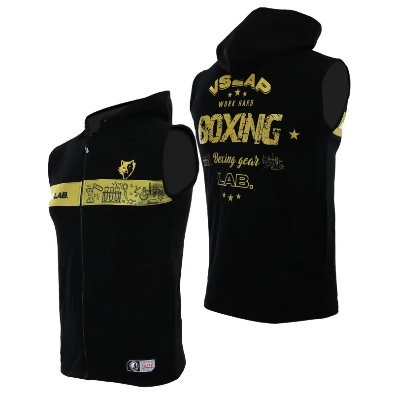 Vszap Contrasting Colors Boxing Suit Summer Workout Clothes Hoodie MMA Training Exercise Sleeveless Sweater Cotton Hooded Vest