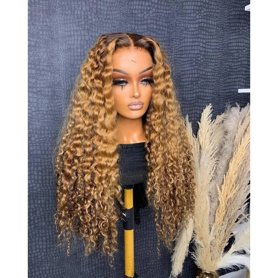 الاصطناعية الدانتيل الجبهة الباروكات قبل قطعها أومبير العسل شقراء شعر مستعار طبيعي متموج للنساء السود 13x4x1 الجزء الأوسط غلويليس جاهز ل #1