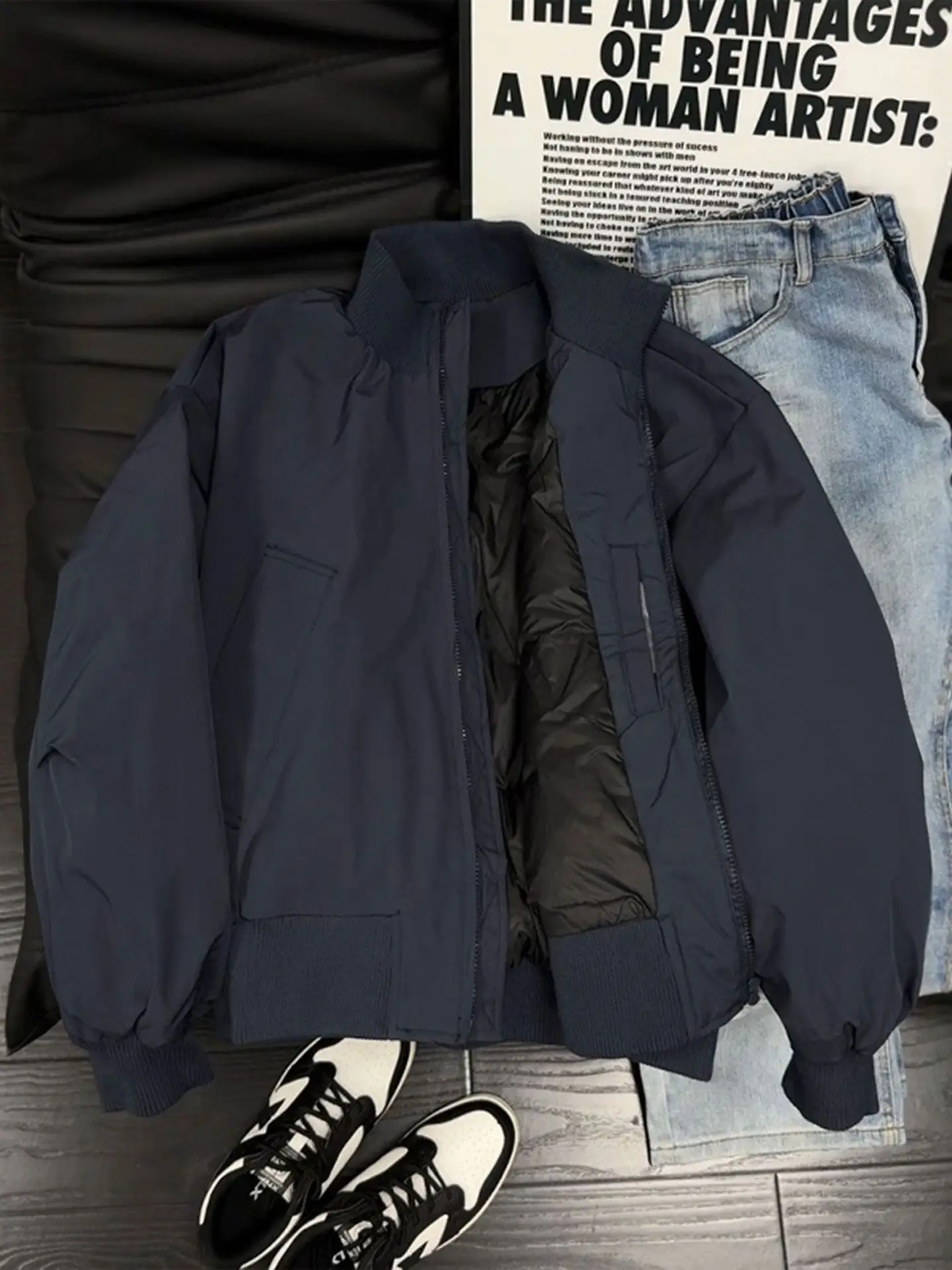 navy blue men's three-proof down jacket, thickened and warm in winter, stand-up collar outdoor couple model