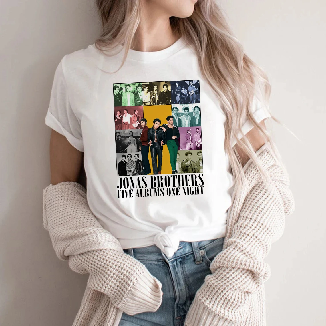 ريترو جوناس براذرز الشارع الشهير تي شيرت Harajuku الملابس موضة الفتيات تي شيرت قصير الأكمام الصيف المحملة عادية أنثى بلوزة مستديرة العنق