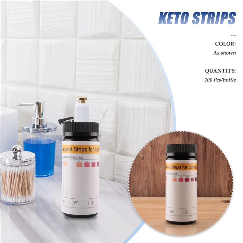AEE7-100Pcs/garrafa tiras de cetona casa cetose urina perda de peso análise tiras ceto