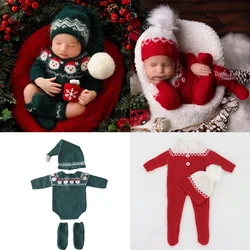 Christmas Baby Clothing Newborn Boy Girl Photography Santa Claus Costumes Sets Green Knitted Romper