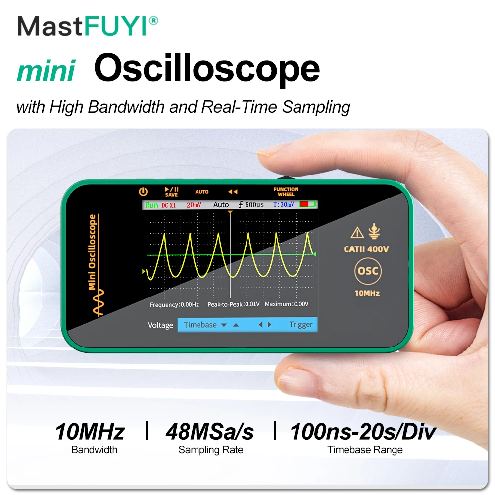 

MASTFUYI Mini Oscilloscope 10MHz Bandwidth 48MSa/s Sampling Rate 2 in 1 Digital Test Tool for Circuit Debugging/DIY Electronics