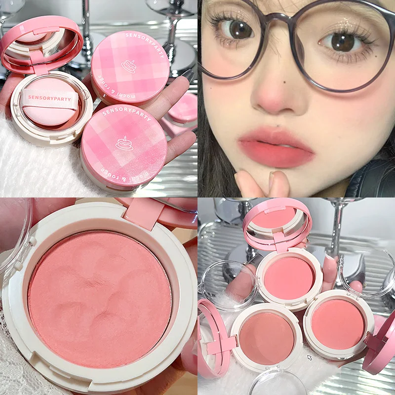 Cream Air Cushion Blusher Mud Soft Tender Girl Monochrome Peach Orange Rouge Cheek Tint Mousse Matte Blush Palette With Puff