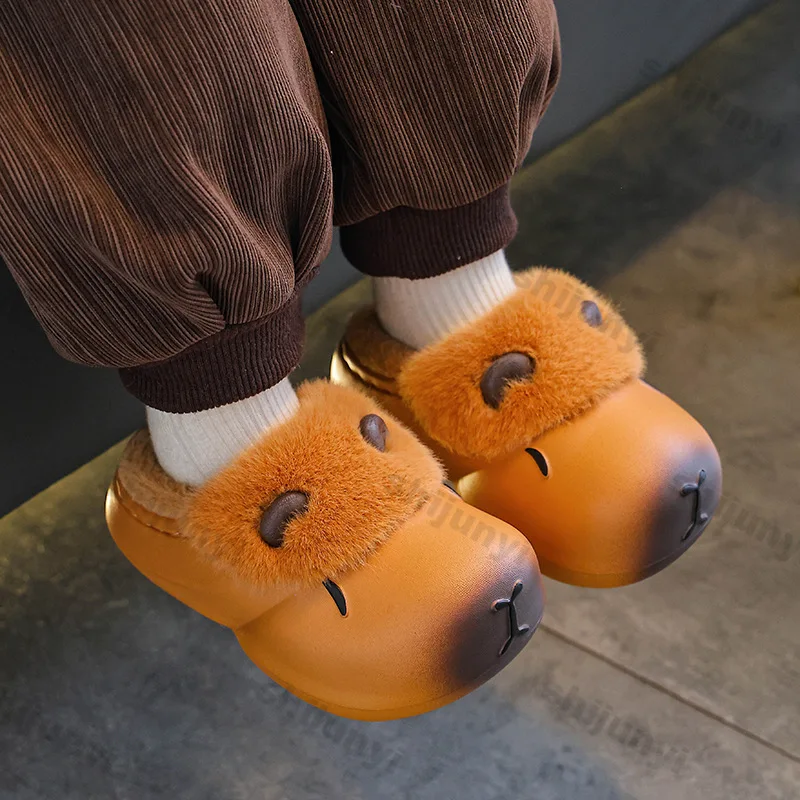 

Хлопковые тапочки Capybara, женские зимние модные парные теплые непромокаемые домашние туфли, легкая детская плюшевая хлопковая обувь из ЭВА