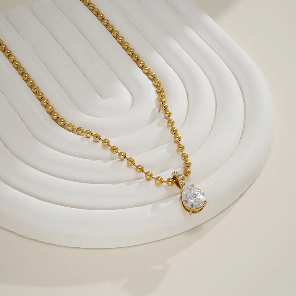 

ENFASHION Para Mujer Bead Chain Rain Drop Pendant Necklace For Women's Stainless steel 18K Plated Gold Delicate Jewelry P253654