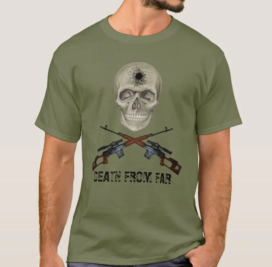 Death From Far. SVD Dragunov Sniper Rifle Skull T-Shirt 100% Cotton O-Neck Summer Short Sleeve Casual Mens T-shirt Size S-3XL