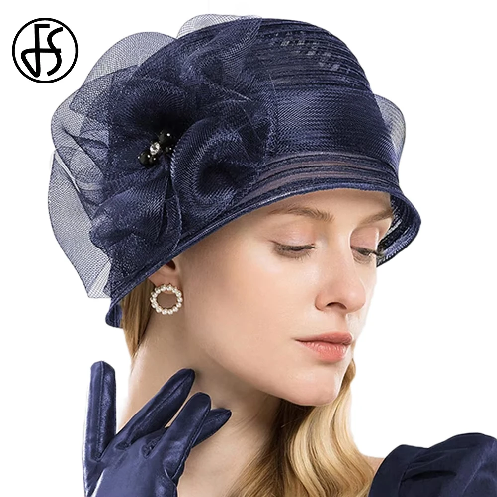

Элегантный черно-белый летний фасцинатор-шляпка FS Luxury Brand с цветочным декором для женщин, для чаепития, церковных мероприятий, шляпа-бомбер.