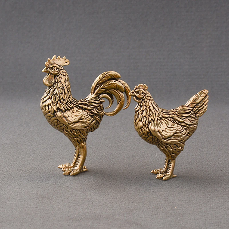New【1/2PCS Miniature Copper Rooster Hen Ornaments Solid Brass Rooster Small Statue Office Desktop Ornaments Tea Pet Crafts】