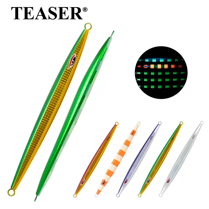 TEASER J115 saltwater fishing metal jigging lure 250g 300g 400g 500g fast sinking jigbait hard luminous fishing metal jig bait