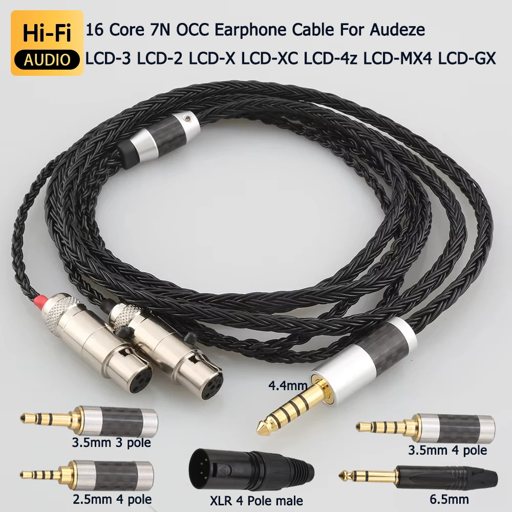 

High Quality 16 Core 7N OCC Black Braided Earphone Cable For Audeze LCD-3 LCD-2 LCD-X LCD-XC LCD-4z LCD-MX4 LCD-GX, HiFi