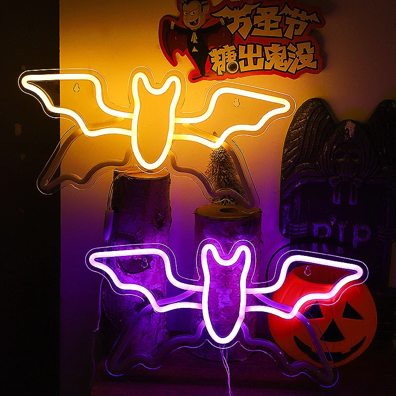 

Neon Sign Custom Bat-shaped Wings Flashing Light for Wall Halloween Back Panel Decorative LED Lighting Room Bar Club Decor 1030
